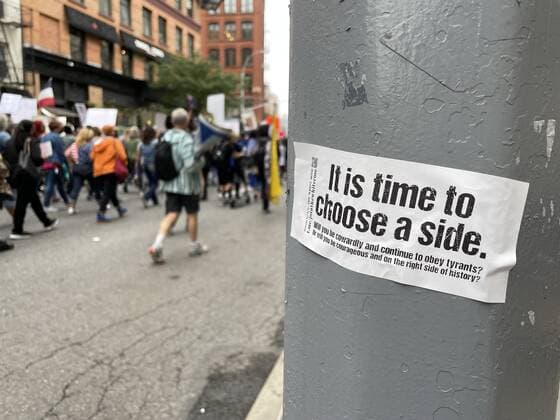 NEW YORK, NY - OCTOBER 4: view of the Teachers March Against Vaccine Mandate in New York City on October 4, 2021. Copyright: xRainmakerxPhotox