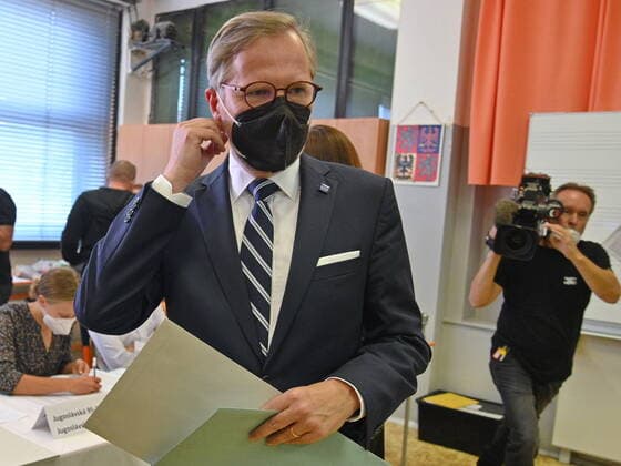 Chairman of the Czech political party ODS Petr Fiala of Spolu (Together) coalition votes during elections to the Chamber of Deputies of the Parliament of the Czech Republic, in Brno, Czech Republic, on October 8, 2021. (CTKxPhoto IgorxZehl) CTKPhotoP2021100807857  zeh