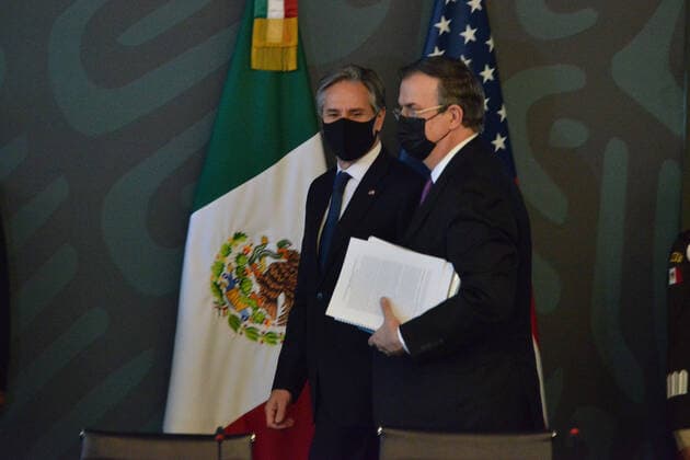 US Secretary of State Antony Blinken Visit To Mexico MEXICO CITY, MEXICO - OCTOBER 8, 2021: Secretary of State of the United States Antony Blinken, meets with the Mexico™s Foreign Affairs Minister Marcelo Ebrard during High Level Dialogue on Security Mexico-USA to discuss security and health issues at the Ministry of Foreign Affairs. On October 8, 2021 in Mexico City, Mexico. (Photo by Carlos Tischler Eyepix Group). Copyright: xCarlosxTischlerx xEyepixxGroupx EYEPIXGROUP_CT_08102021_16652