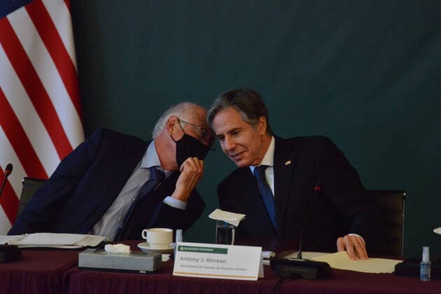 US Secretary of State Antony Blinken Visit To Mexico MEXICO CITY, MEXICO - OCTOBER 8, 2021: Secretary of State of the United States Antony Blinken, meets with the Mexico™s Foreign Affairs Minister Marcelo Ebrard ( no in picture) during High Level Dialogue on Security Mexico-USA to discuss security and health issues at the Ministry of Foreign Affairs. On October 8, 2021 in Mexico City, Mexico. (Photo by Carlos Tischler Eyepix Group). Copyright: xCarlosxTischlerx xEyepixxGroupx EYEPIXGROUP_CT_08102021_16668