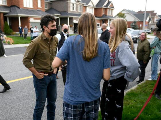 October 9, 2021, Ottawa, on, Canada: Prime Minister Justin Trudeau greets residents after meeting a recently resettled Afghan family for a Thanksgiving event in Ottawa, on Saturday, Oct. 9, 2021. Ottawa Canada  - ZUMAc35_ 20211009_zaf_c35_008 Copyright: xJustinxTangx