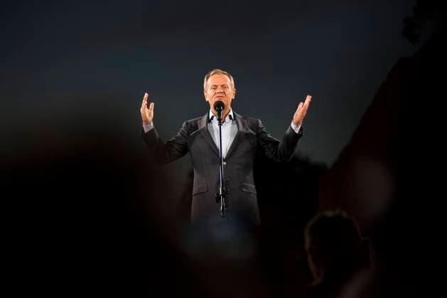 October 10, 2021, Warsaw, Masovia, Poland: Donald Tusk speaks on stage during the pro-EU and anti- Polexit rally..In Poland ˜Polexit™ fears spark large pro-EU protests across the country. A massive protest was held in Warsaw, thousands of protesters came to show support for the European Union after the constitutional court ruled earlier this week that the Polish constitution overrides EU laws. Donald Tusk, the top opposition leader and chairman of the Platforma Obywatelska PO (Civic Platform) political party, also former President of the European Council, criticized the right-wing nationalist government and fears that the court ruling could lead to Polexitâ Warsaw Poland - ZUMAs197 20211010_zaa_s197_169 Copyright: xAttilaxHusejnowx