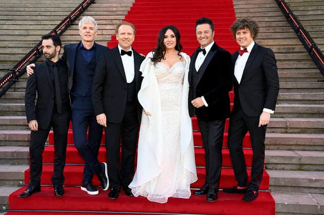 Pablo Ferrandez, Martin Fröst, Daniel Hope, Sonya Yoncheva, Piotr Beczala und Augustin Hadelich bei der Verleihung des Opus Klassik 2021 im Konzerthaus am Gendarmenmarkt. Berlin, 10.10.2021