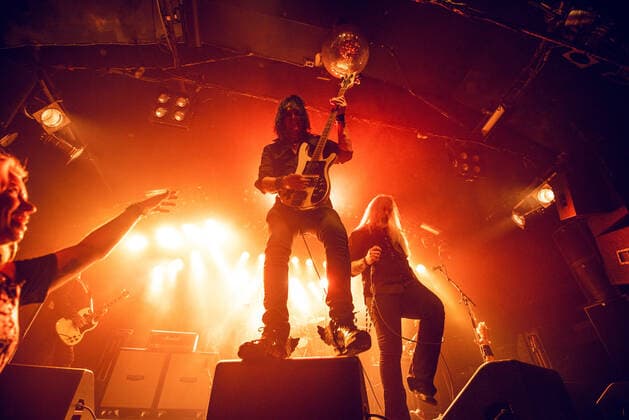 Grand Rezerva Malmo, Sweden. 08th, October 2021. The Swedish rock band Grand Rezerva performs a live concert at Kulturbolaget in Malmoe. Here bass player Zoak is seen live on stage. Malm? Sweden  Copyright: xGonzalesxPhoto JoexMillerx