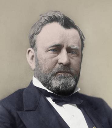 Ulysses Grant, 18th President of the United States, serving from 1869-1877. The engraving of Grant on the $100 bill is derived from this portrait. Portrait by an unidentified photographer ca. 1876. Digital color by Barbara Cushing Schultz, 2020 (BSIC_2020_10_14) PUBLICATIONXNOTxINxCANxCHNxFRAxITAxJPNxNORxPOLxRUSxESPxUKxUSA