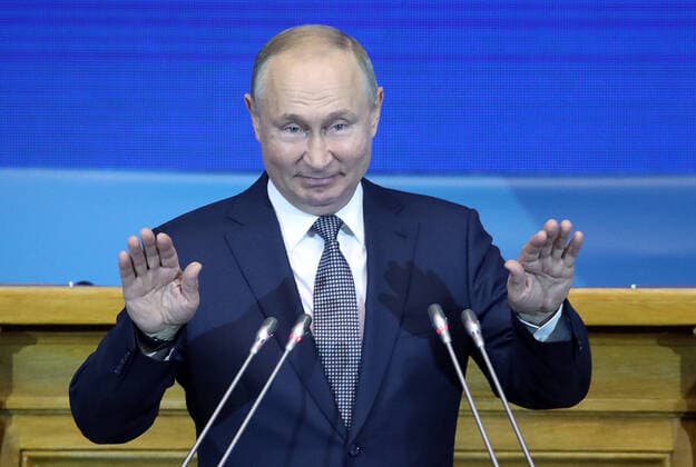 News Themen der Woche KW41 News Bilder des Tages ST PETERSBURG, RUSSIA - OCTOBER 14, 2021: Russia s President Vladimir Putin speaks at the Third Eurasian Women s Forum held at the Tauride Palace. Alexander Demianchuk TASS  TS11421B