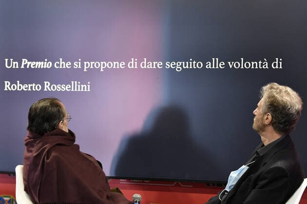 Renzo Rossellini and Roberto Petrocchi during the Press conference for the presentation of Roberto Rossellini International Award at Spazio Roma Lazio Film Commission - Oct 15th 2021