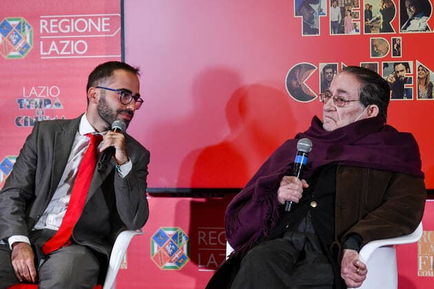 Renzo Rossellini and Adriano Squillante during the Press conference for the presentation of Roberto Rossellini International Award at Spazio Roma Lazio Film Commission - Oct 15th 2021
