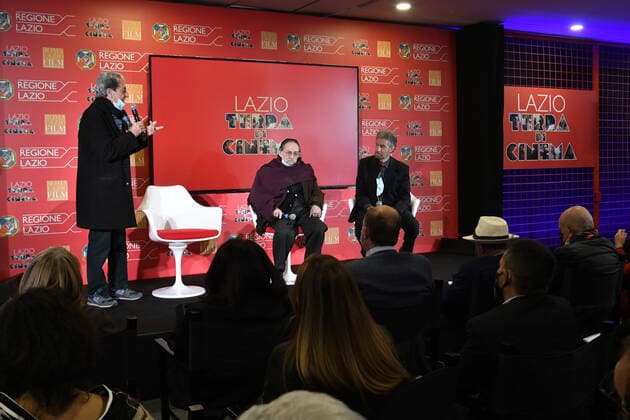Renzo Rossellini, Roberto Girometti and Roberto petrocchi during the Press conference for the presentation of Roberto Rossellini International Award at Spazio Roma Lazio Film Commission - Oct 15th 2021