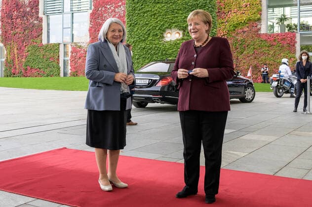 Berlin GER, Berlin, 18.10.21, Mary May Simon bei Bundeskanzlerin Angela Merkel Bildtermin bei der Begruessung der Generalgouverneurin von Kanada - Mary May Simon durch die BKin Dr Angela Merkel, 18.10.2021, Copyright: xEibner-Pressefotox EP_EER