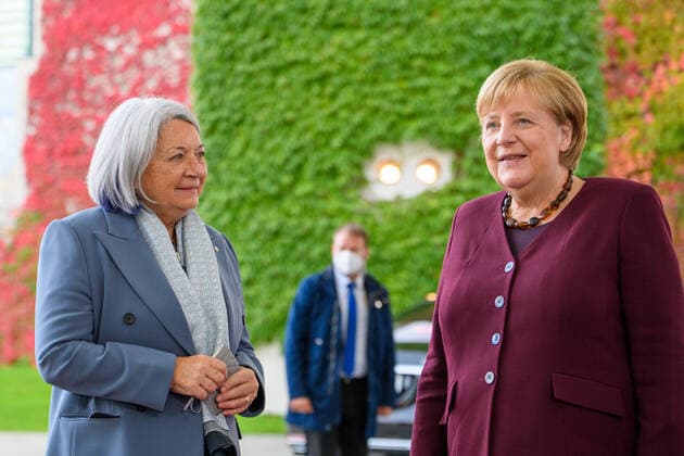 Berlin GER, Berlin, 18.10.21, Mary May Simon bei Bundeskanzlerin Angela Merkel Bildtermin bei der Begruessung der Generalgouverneurin von Kanada - Mary May Simon durch die BKin Dr Angela Merkel, 18.10.2021, Copyright: xEibner-Pressefotox EP_EER