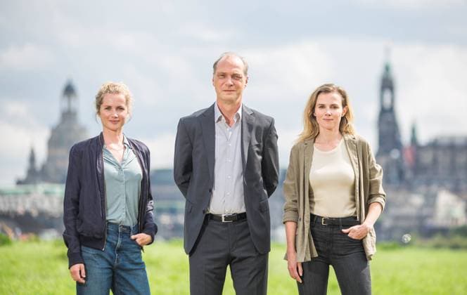 Die Hauptdarsteller des Tatort Dresden: Leonie Winkler, Martin Brambach, Karin Hanczewski. *** The main actors of Tatort Dresden Leonie Winkler, Martin Brambach, Karin Hanczewski