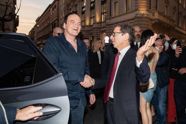 Quentin Tarantino in via Condotti. Pictured: Quentin Tarantino and Antonio Monda  Copyright: x xIPAx xRomax