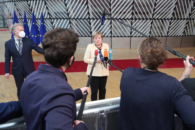 Bilder des Jahres 2021, News 10 Oktober News Themen der Woche KW42 News Bilder des Tages Outgoing Chancellor of Germany Angela Merkel arrives for the European council summit, in Brussels, Thursday 21 October 2021. EU leaders will meet in Brussels to discuss COVID-19, digital transformation, energy prices, migration, trade and external relations.  NICOLASxMAETERLINCK 3119097