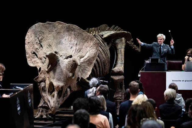 Bilder des Jahres 2021, News 10 Oktober News Themen der Woche KW42 Paris, France, October 21, 2021 - The skeleton of a fossilized Triceratops nicknamed Big John, an over 66 million years old dinosaur, estimated to fetch a total of 1.5 million euros, was finally sold at auction for 5.5 million euros at the Drouot auction house by Maitre Giquello.  Copyright: xAlexisxSciardx