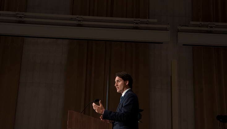 October 26, 2021, Ottawa, ON, Canada: Canadian Prime Minister Justin Trudeau gestures as he speaks during a news conference, Tuesday, October 26, 2021 in Ottawa. Ottawa Canada  - ZUMAc35_ 20211026_zaf_c35_259 Copyright: xAdrianxWyldx