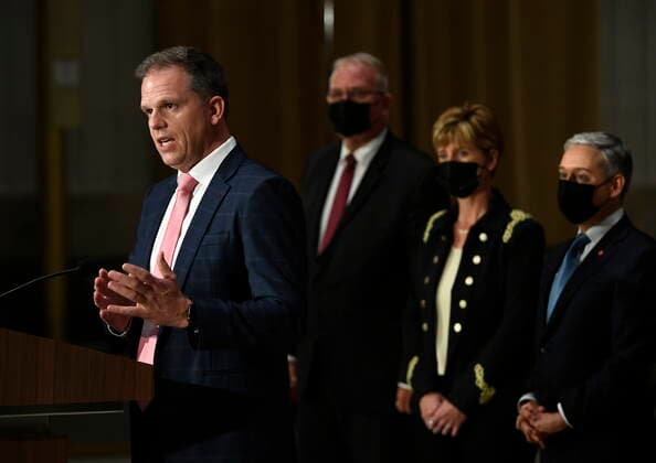 October 26, 2021, Ottawa, ON, CAN: Leader of the Government in the House of Commons Mark Holland speaks during a news conference after the federal cabinet was sworn in, in Ottawa, on Tuesday, Oct. 26, 2021. Ottawa CAN  - ZUMAc35_ 20211026_zaf_c35_313 Copyright: xJustinxTangx