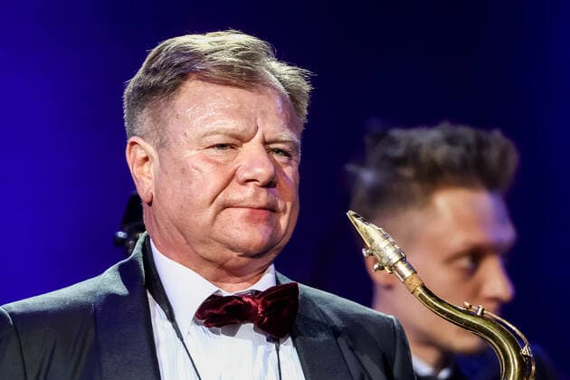 MOSCOW, RUSSIA - OCTOBER 27, 2021: Russian jazz saxophonist Igor Butman performs with the Jazz at Lincoln Center Orchestra during a gala concert marking his 60th birthday at the State Kremlin Palace. The concert is held in the COVID-free format. Valery Sharifulin TASS  TS115FAB