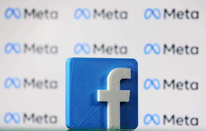 Facebook Renames Itself To Meta Facebook logo and new company brand Meta Platforms Inc. logo are pictured in this illustrative photo taken in Kyiv on 29 October, 2021. Facebook renames itself to new company brand Meta, Chief of Facebook Mark Zuckerberg said on 28 October 2021. Kyiv Ukraine  Copyright: xSTRx sindeyev-notitle211029_npZym