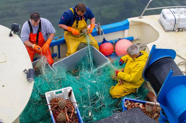 August 4, 2017, Bretagne, France: Traditional French fishermen are seen taking lobsters and crabs out of their nets after fishing on the island of Sein..France is threatening the UK with retaliation in their dispute over fishing quotas. French fishermen are demanding that the British government respect its commitments to grant access to British waters negotiated as part of the Brexit. Bretagne France - ZUMAs197 20170804_zaa_s197_004 Copyright: xLaurentxCoustx