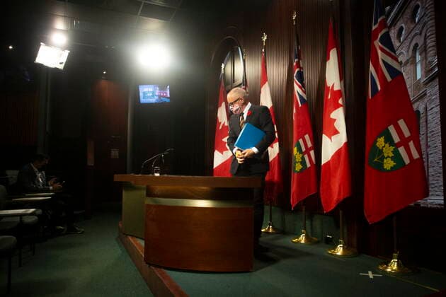 November 3, 2021, Toronto, on, Canada: Ontario s Chief Medical Officer Dr. Kieran Moore leaves his press briefing at Queen s Park in Toronto on Wednesday November 3, 2021. The province announced that it is planning to offer booster doses of COVID-19 vaccines to all Ontarians, starting with the next priority group who will be able to book appointments starting this Saturday. Toronto Canada  - ZUMAc35_ 20211103_zaf_c35_027 Copyright: xChrisxYoungx