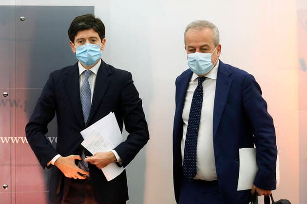 The minister of health Roberto Speranza and the president of the Higher Health Council Franco Locatelli during a press conference about measure to contrast Covid-19 pandemic . Rome (Italy), November 5th 2021 Photo Samantha Zucchi Insidefoto SamanthaxZucchi