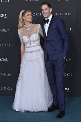 Paris Hilton (L) and Carter Reum attend LACMA s Art+Film 10th Annual gala at the Los Angeles County Museum of Art in Los Angeles on Saturday, November 6, 2021.  LAP2021110642 JIMxRUYMEN
