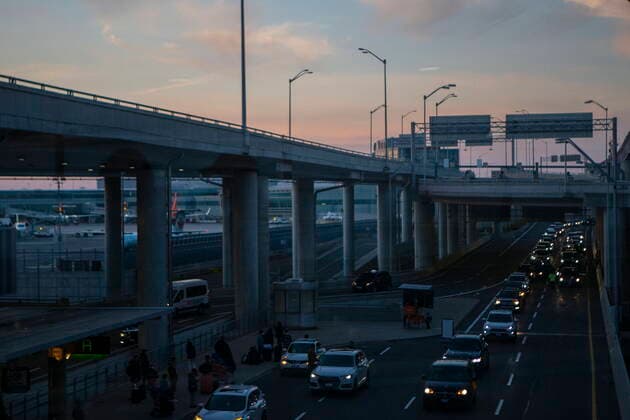 November 7, 2021, TORONTO, ON, CAN: Traffic queues form at Toronto s Pearson airport on Sunday November 7, 2021, as anti-vaccine supporters perform a drive by protest as past of their Jam the airports actions, which targeted several airports in Canada. TORONTO CAN  - ZUMAc35_ 20211107_zaf_c35_044 Copyright: xChrisxYoungx