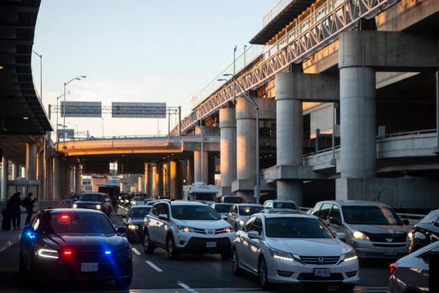 November 7, 2021, TORONTO, ON, CAN: Traffic queues form at Toronto s Pearson airport on Sunday November 7, 2021, as anti-vaccine supporters perform a drive by protest as past of their Jam the airports actions, which targeted several airports in Canada. TORONTO CAN  - ZUMAc35_ 20211107_zaf_c35_045 Copyright: xChrisxYoungx