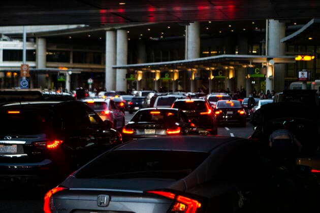November 7, 2021, TORONTO, ON, CAN: Traffic queues form at Toronto s Pearson airport on Sunday November 7, 2021, as anti-vaccine supporters perform a drive by protest as past of their Jam the airports actions, which targeted several airports in Canada. TORONTO CAN  - ZUMAc35_ 20211107_zaf_c35_046 Copyright: xChrisxYoungx