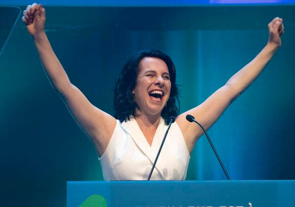 November 7, 2021, Montreal, PQ, Canada: Montreal Mayor Valerie Plante celebrates with supporters after being re-elected, in Montreal, Sunday, Nov. 7, 2021. Montreal Canada  - ZUMAc35_ 20211107_zaf_c35_111 Copyright: xRyanxRemiorzx