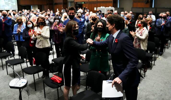 November 8, 2021, Ottawa, ON, Canada: Prime Minister Justin Trudeau arrives to a caucus meeting on Parliament Hill in Ottawa on Monday, Nov. 8, 2021. Ottawa Canada  - ZUMAc35_ 20211108_zaf_c35_025 Copyright: xSeanxKilpatrickx