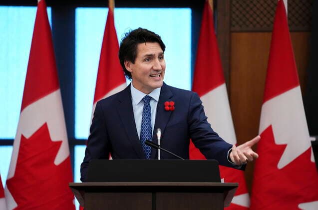 November 8, 2021, Ottawa, ON, Canada: Prime Minister Justin Trudeau speaks during a caucus meeting on Parliament Hill in Ottawa on Monday, Nov. 8, 2021. Ottawa Canada  - ZUMAc35_ 20211108_zaf_c35_029 Copyright: xSeanxKilpatrickx