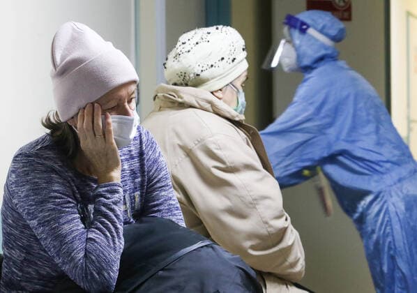 BALASHIKHA, MOSCOW REGION, RUSSIA - NOVEMBER 3, 2021: A medical worker and patients are seen at a COVID-19 facility at Balashikha s maternity hospital. Sergei Karpukhin TASS  TS11727F