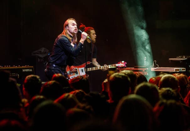 08.11.2021, Tallinn Belarusian dark wave post-punk band from Minsk Molchat Doma concert in Helitehas. On the photo Egor Shkutko, Pavel Kozlov. Photo Mihkel Maripuu, Postimees Tallinn Harjumaa Estonia 1MM08NOV21P41  Copyright: xMihkelxMaripuux Egor Shkutko, Pavel Kozlov