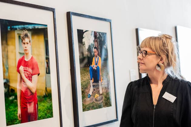 November 9, 2021, London, England, United Kingdom: Cromwell Place, South Kensington, London, UK. Photographer Philippa James at the exhibition of the winning portraits of the prestigious Taylor Wessing Photographic Portrait Prize - 54 portraits from 25 different artists.Ã‚ It is on display at Cromwell Place from 10th of November 2021 until 2nd of January 2022..Photographer David Prichard has won the first prize for his Tribute to Indigenous Stock Women, a series of portraits of First Nations women who spent most of their working lives on cattle stations in Far North Queensland..The second prize has been awarded to Pierre-Elie de Pibrac for Hakanai Sonzai, a series of portraits of people s fortitude in the face of adversity taken in Japan.. - ZUMAm203 20211109_zip_m203_013 Copyright: xSabrinaxMerollax