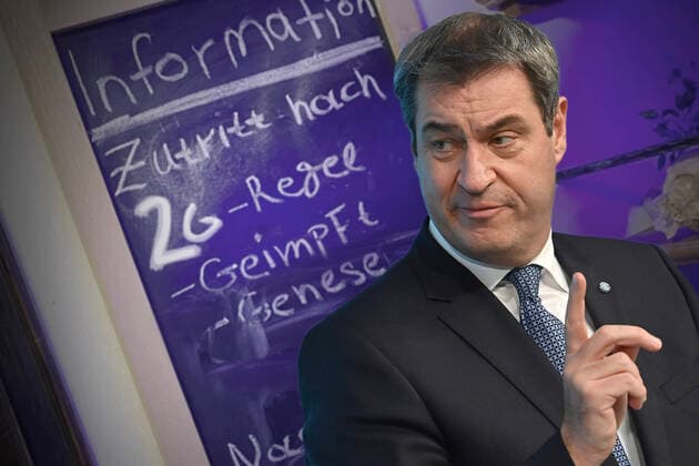 Markus SOEDER (Ministerpraesident Bayern und CSU Vorsitzender) fuer bundesweite 2G Regel. Corona Pandemie in Deutschland-Tafel am Eingang zu einem griechischen Restaurant. Umsetzung der 2G Regel.Zutritt nur fuer Geimpfte und Genesene. 2G Regel,geimpft,genesen,Nachweis erforderlich!