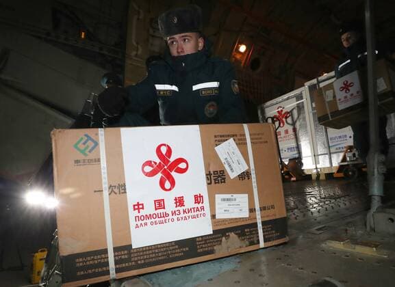 (211112) -- MINSK, Nov. 12, 2021 -- Chinese vaccines and medical supplies are unloaded from a plane at an airport in Minsk, Belarus, Nov. 11, 2021. China and Belarus signed a document on vaccine transfer after a new batch of coronavirus vaccines from China arrived here Thursday. (Photo by Xinhua) BELARUS-MINSK-COVID-19-CHINA-VACCINE HenadzxZhinkov 