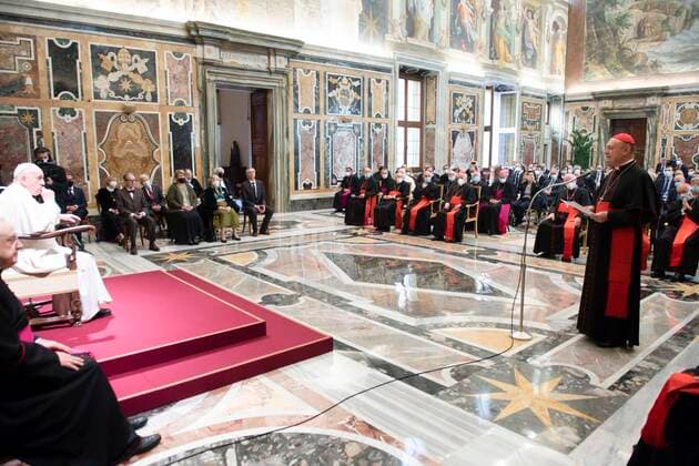 Italy, Rome, Vatican, 2021 11 13. Pope Francis during the awarding of the Ratzinger Prize at the Vatican. Photograph by Vatican Media Catholic Press Photo Hans Lucas. RESTRICTED TO EDITORIAL USE - NO MARKETING - NO ADVERTISING CAMPAIGNS.  Copyright: xVATICANxMEDIAx xIPAx xVaticanxMediax