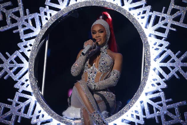Saweetie performs at the MTV Europe Music Awards in Budapest, Hungary on Sunday, November 14, 2021.  HUN20211114036 SVENxHOOGERHUIS