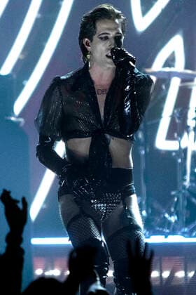 Damiano David von Maneskin bei der Verleihung der MTV European Music Awards 2021 in der Laszlo Papp Sportarena. Budapest, 14.11.2021