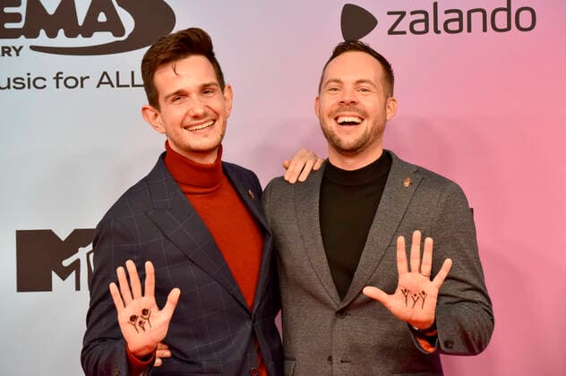 Adam Hanol und Marci Pal bei der Verleihung der MTV European Music Awards 2021 in der Laszlo Papp Sportarena. Budapest, 14.11.2021