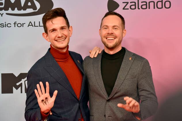 Adam Hanol und Marci Pal bei der Verleihung der MTV European Music Awards 2021 in der Laszlo Papp Sportarena. Budapest, 14.11.2021
