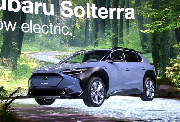 Los Angeles Auto Show Subaru Corp. s Solterra electric vehicle is seen on a press day for the Los Angeles Auto Show on Nov. 17, 2021.  A14AA0000930803P