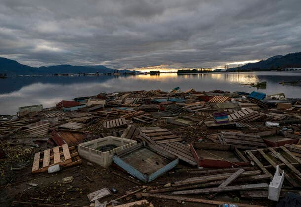 November 19, 2021, ABBOTSFORD, BC, CANADA: Debris is seen as farms are surrounded by flood waters caused by heavy rains and mudslides earlier in the week in Abbotsford, B.C., Friday, November 19, 2021. ABBOTSFORD CANADA  - ZUMAc35_ 20211119_zaf_c35_133 Copyright: xJonathanxHaywardx