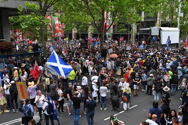 COVID19 FREEDOM RALLY SYDNEY, People participate in The Worldwide Rally for Freedom protest against mandatory vaccinations and lockdown measures in Sydney, Saturday, November 20, 2021. The Worldwide Rally for Freedom is a day of rallies purportedly for freedom across many countries, including Australia. ( NO ARCHIVING, EDITORIAL USE ONLY, NO USE IN BOOKS WITHOUT CONSENT SYDNEY NSW AUSTRALIA  Copyright: xSTEVENxSAPHOREx 20211120001598427244