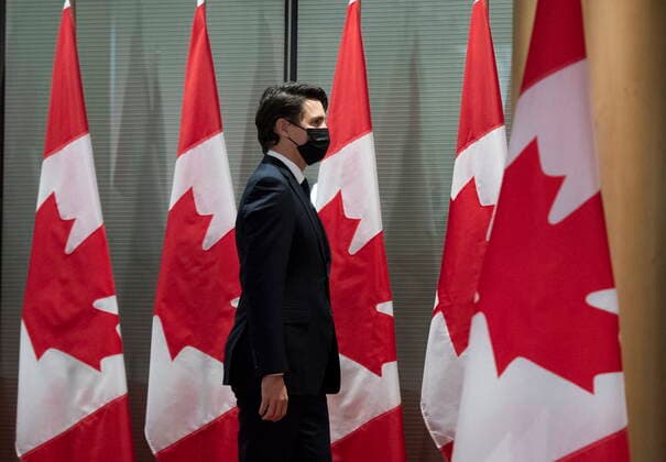 November 23, 2021, Ottawa, ON, CAN: Prime Minister Justin Trudeau walks towards the chamber for the Speech from the Throne at the Senate of Canada building in Ottawa, on Tuesday, Nov. 23, 2021. Ottawa CAN  - ZUMAc35_ 20211123_zaf_c35_053 Copyright: xJustinxTangx