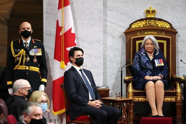 November 23, 2021, Ottawa, ON, Canada: Prime Minister Justin Trudeau looks up after Gov. Gen. Mary Simon delivered the Throne Speech in the Senate in Ottawa on Tuesday, Nov. 23, 2021. Ottawa Canada  - ZUMAc35_ 20211123_zaf_c35_080 Copyright: xSeanxKilpatrickx