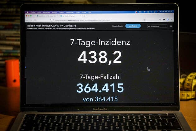Coronavirus in Deutschland - Covid-19-Dashboard des Robert Koch-Institut 26.11.2021: Robert Koch-Institut: 7-Tage-Inzidenz 438,2. 7-Tage-Fallzahl 364.415. COVID-19-Fälle 5.650.170. Zugang um 76.414 gegenüber dem Vortag. COVID-19-Todesfälle 100.476. Zugang um 357 gegenüber dem Vortag.