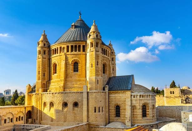Jerusalem, Israel - October 13, 2017: Benedictine Dormition Abbey on Mount Zion, near Zion Gate outside walls of Jerusalem Old City  BEW1DEFD212